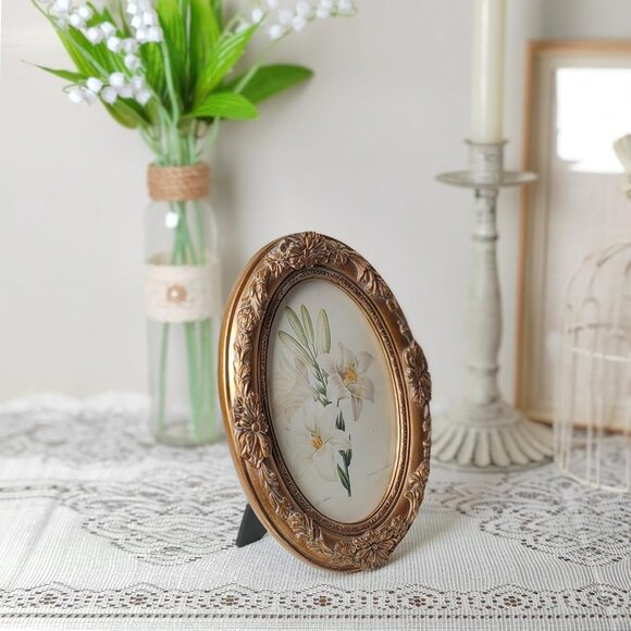 4x6 Oval Bronze Antique Ornate Picture Frames With Embossed Flower Wall Decor - Picture 8 of 9